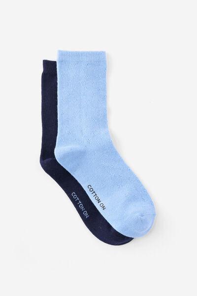 2Pk Pointelle Crew Sock, SEASIDE BLUE/NAVY
