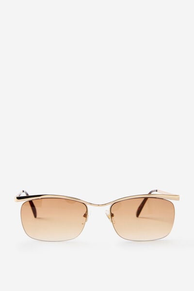 Romy Rimless Metal Shield Sunglasses, GOLD/BROWN