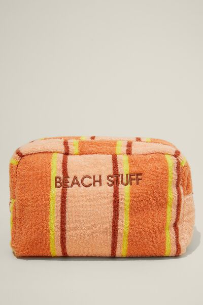 Personalised Terry Cloth Makeup Bag, SUMMER STRIPE SUNSET PEACH