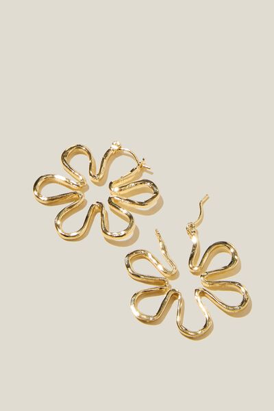 Brinco - Mid Charm Earring, GOLD PLATED FLOWER OUTLINE