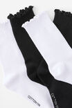 2Pk Frill Rib Crew Sock, WHITE/BLACK - example image 3