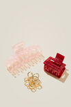 3Pk Hair Claw, LIGHT PINK MARBLE AND GOLD - alternate image 2