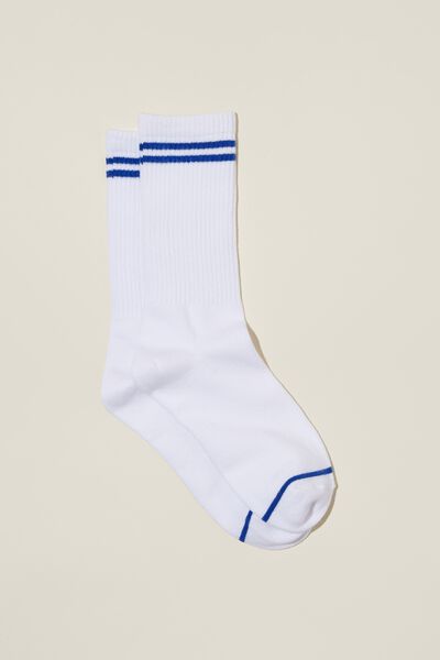 Club House Crew Sock, WHITE/COBALT STRIPE