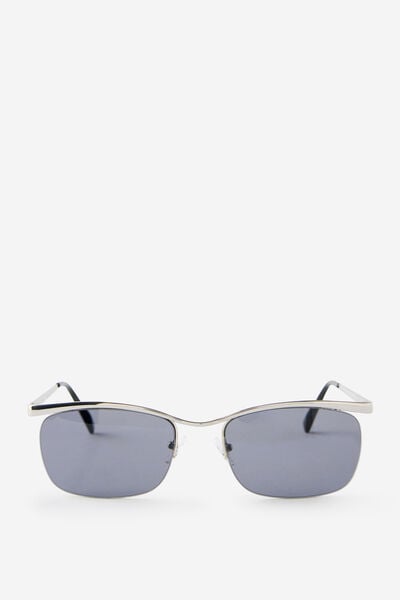 Romy Rimless Metal Shield Sunglasses, SILVER/BLACK