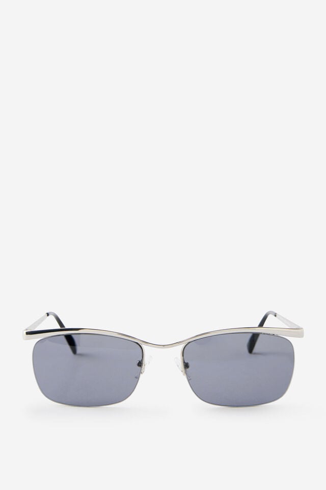 Romy Rimless Metal Shield Sunglasses, SILVER/BLACK