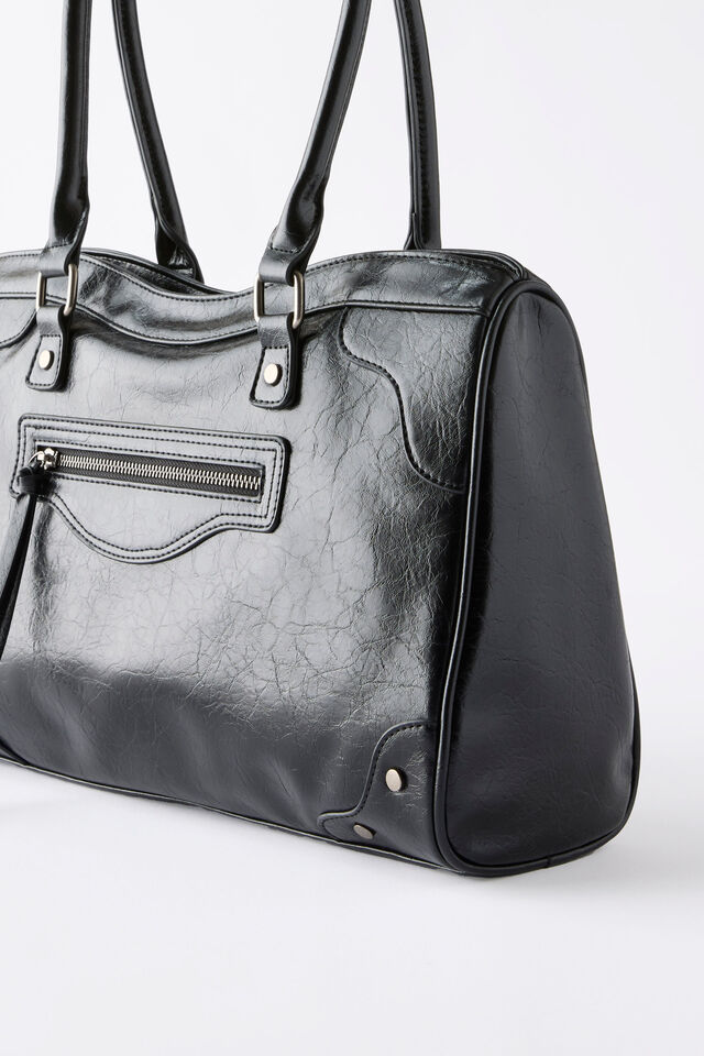 Ashley Relaxed Tote Bag, BLACK CRINKLE PU