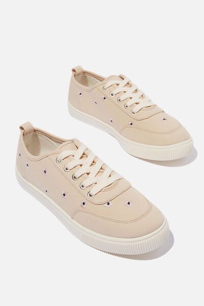 Cara Lace Up Sneaker, CAMEL DAISY EMBROIDERY