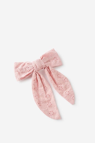 Heidi Hair Bow, PINK BRODIERIE