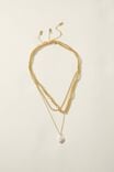 3Pk Fine Chain Necklace, GOLD PLATED CURVE CHAIN PEARL DROP - alternate image 1