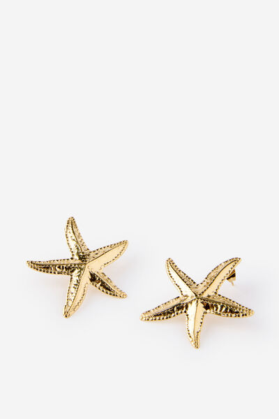 Waterproof Mid Charm Earring, GOLD STARFISH