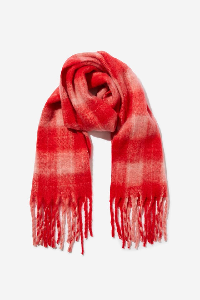 Phoebe Brushed Tassel Scarf, RAMSAY CHECK/VINTAGE RED