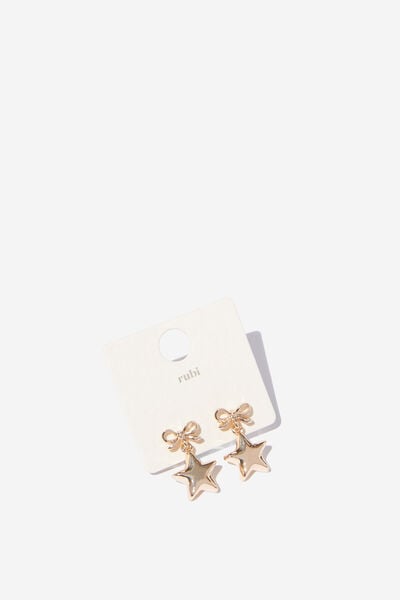 Small Charm Earring, UP GOLD BOW STARS