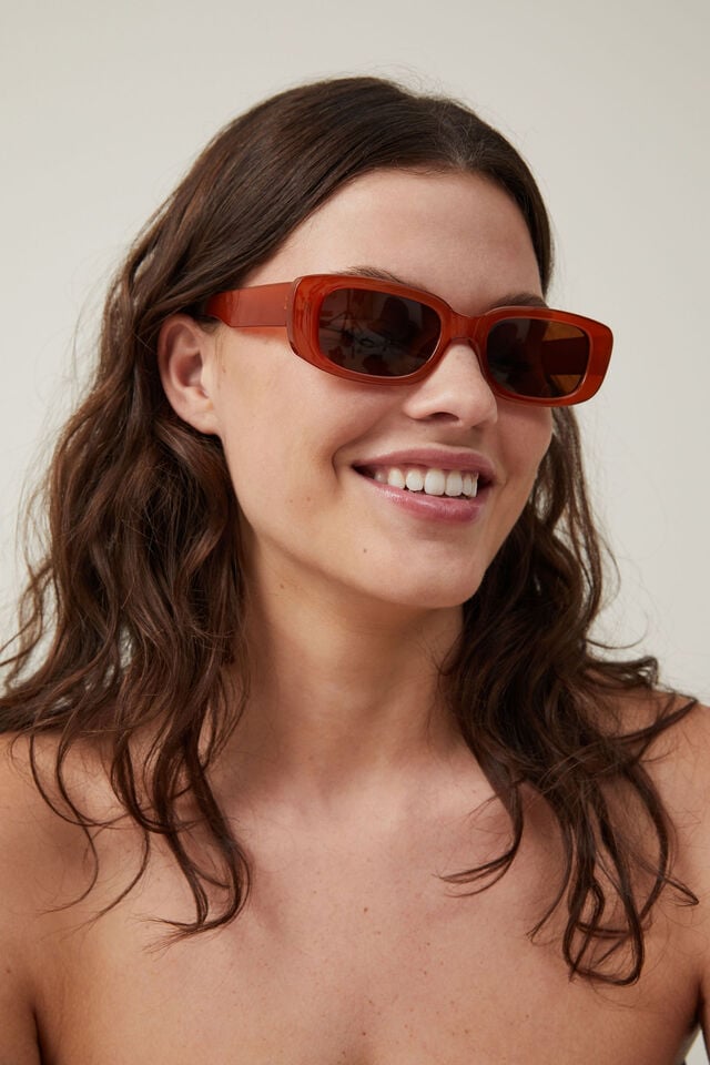 Abby Rectangle Sunglasses, AMBER