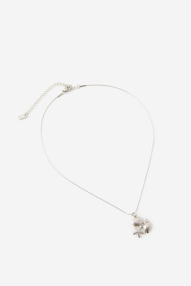 Waterproof Pendant Necklace, SILVER TRIO SHELL CLUSTER FINE CHAIN