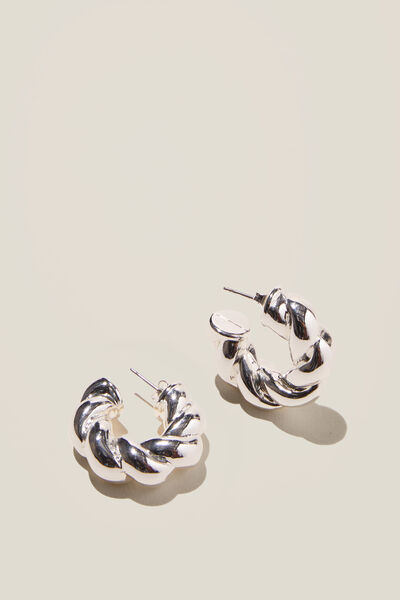 Large Hoop Earring, SILVER PLATED CHUNKY TWIST