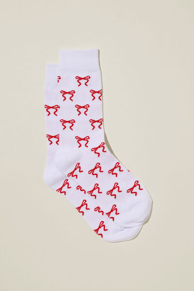 Flat Crew Sock, WHITE/RED BOW