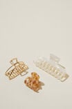 3Pk Hair Claw, WHITE MARBLE & GOLD - alternate image 2