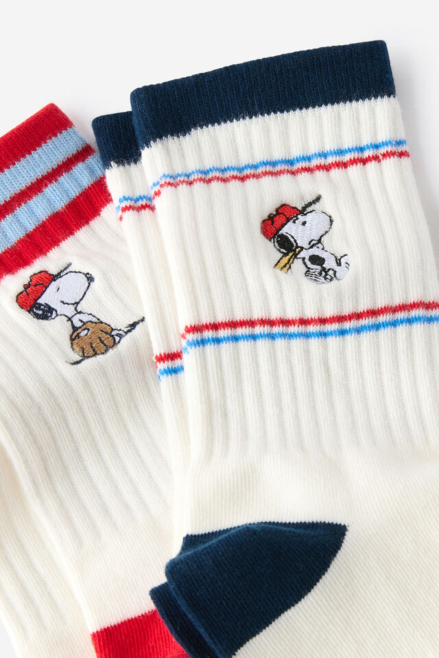 License Crew Sock 2Pk, LCN PEA SNOOPY/PEARL STRIPE