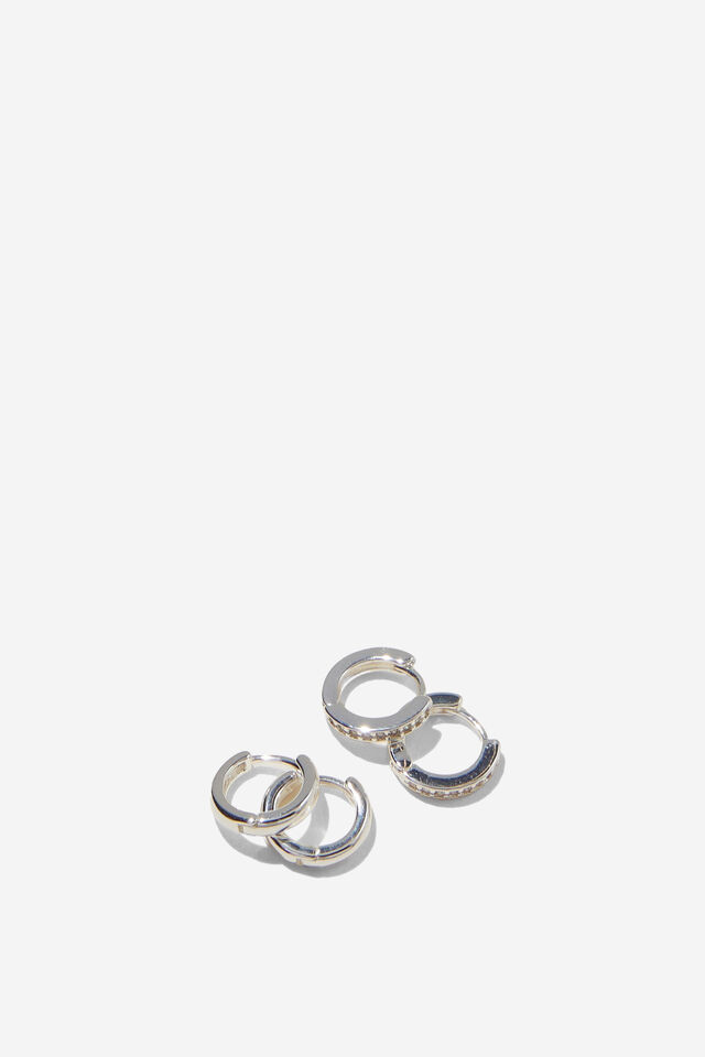 2Pk Small Earring, UP SILVER DIAMANTE