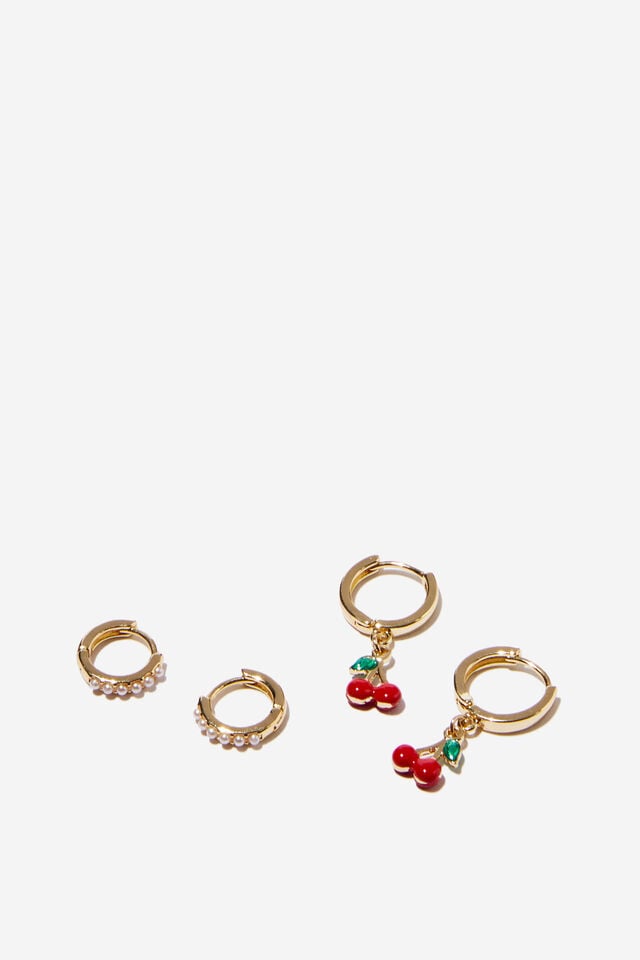 2Pk Mid Earring, GOLD PLATED CHERRY PEARL