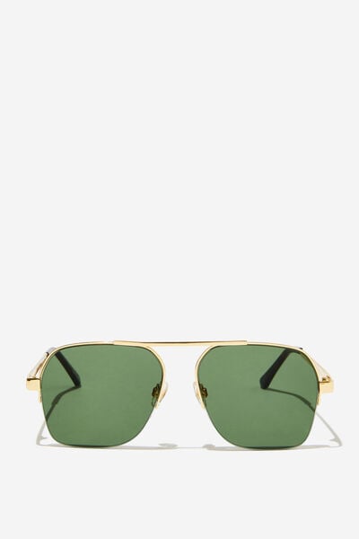 Jenna Metal Aviator Sunglasses, GOLD/GREEN