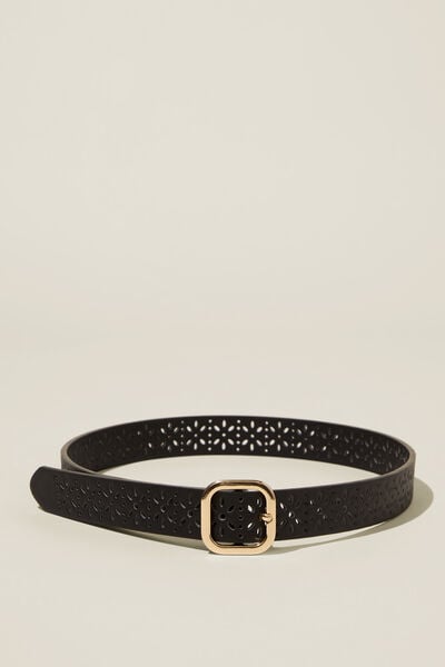 Slim Dad Belt, LASER CUT BLACK/BRUSHED GOLD