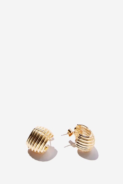 Small Charm Earring, UP GOLD RIDGED SQOVAL