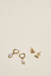 2Pk Small Earring, GOLD PLATED PEARL AND TRIO DIA - alternate image 1