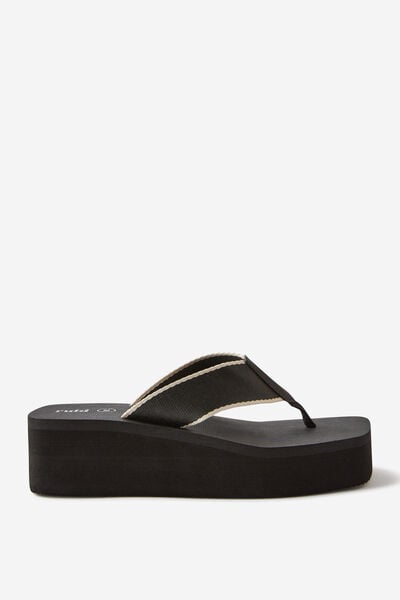 Square Toe Wedge Flip Flop, BLACK STRIPE