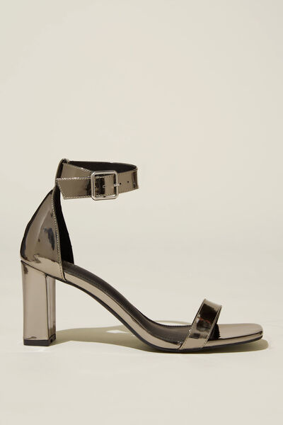 Matilda Ankle Strap Block Heel, CHROME METALLIC