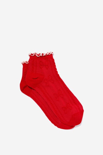 Frill Pointelle Ankle Sock, CHERRY/PINK