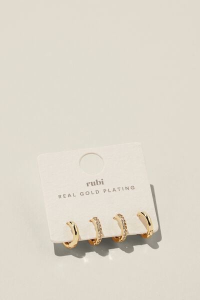 2Pk Small Earring, GOLD PLATED DIAMANTE