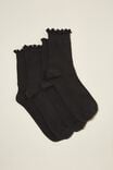The Perfect Pair Frill Rib Crew Sock 2Pk, BLACK - alternate image 1
