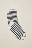 The Holiday Lounging Sock, NAVY ECRU STRIPE - alternate image 1