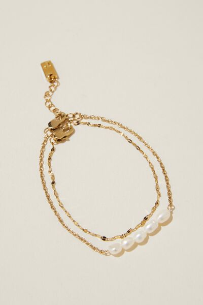 Waterproof Multipack Bracelet, GOLD PLATED PEARL CHAIN