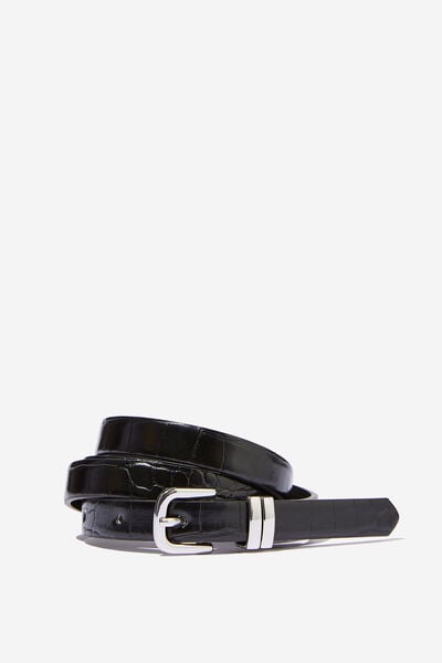 Stacey Slim Belt, BLACK TEXTURE/SHINY SILVER