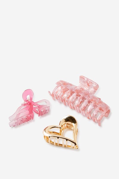 3Pk Hair Claw, PINK/GOLD