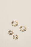 2Pk Mid Earring, GOLD PLATED HAMMERED - alternate image 1
