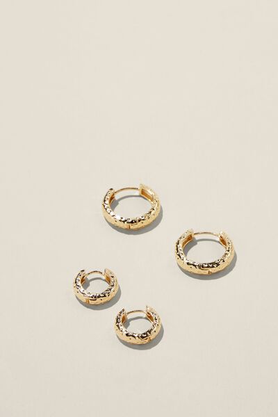 2Pk Mid Earring, GOLD PLATED HAMMERED