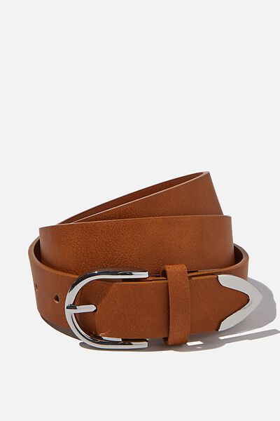To The Point Buckle Belt, TAN/ SILVER