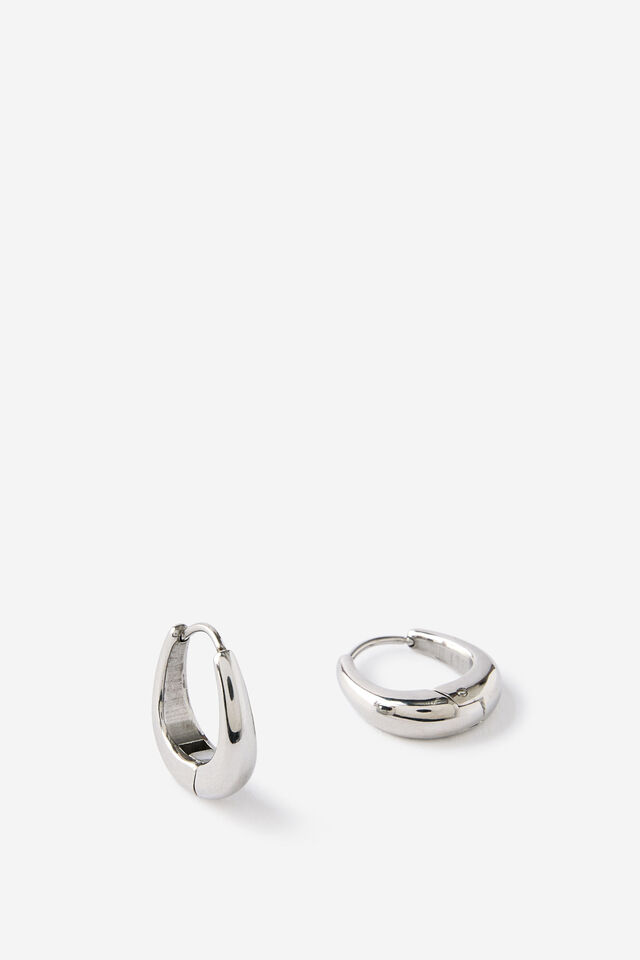 Waterproof Mid Hoop Earring, SILVER DOME