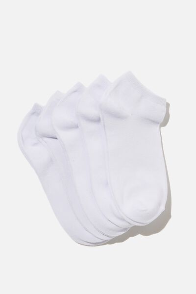 5Pk Ankle Sock, WHITE