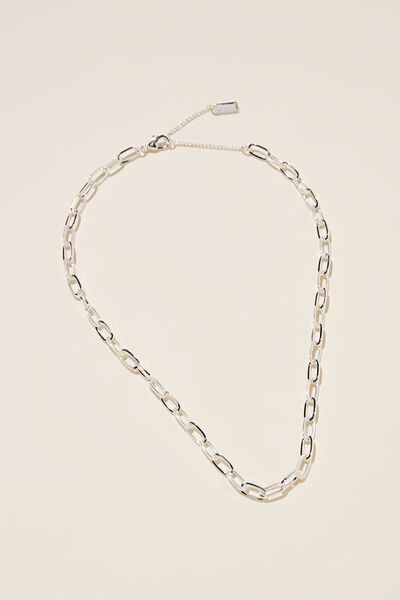 Mid Chain Necklace, STERLING SILVER PLATED OPEN LINK