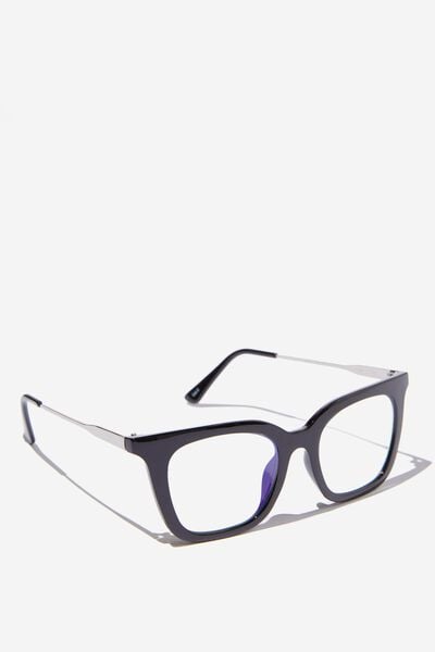 Cindy Square Blue Light Glasses, BLACK/SILVER