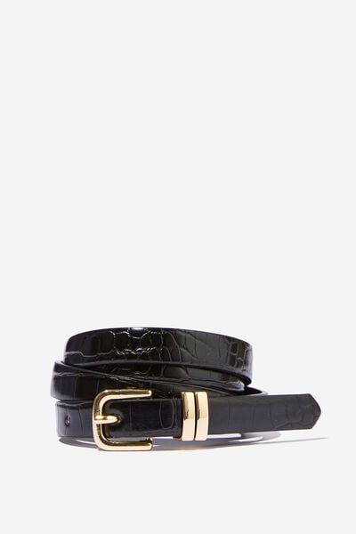 Stacey Slim Belt, BLACK TEXTURE/SHINY GOLD