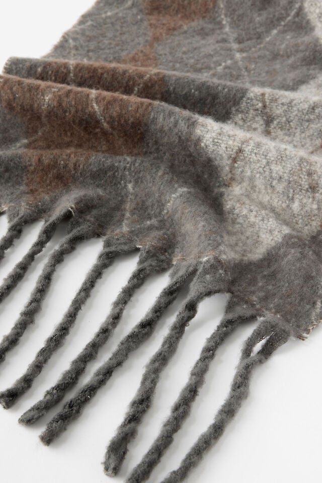 Luxe Tassel Scarf, GREY/DARK OAK ARGYLE
