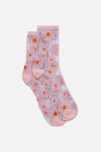 Sophie Sheer Sock, DAISY FLORAL/ORCHID