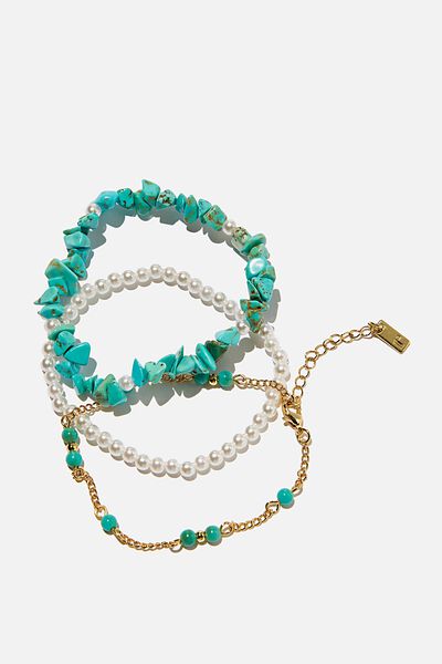 Premium Beaded Bracelet Stack, GOLD PLATED TURQUOISE PEARL
