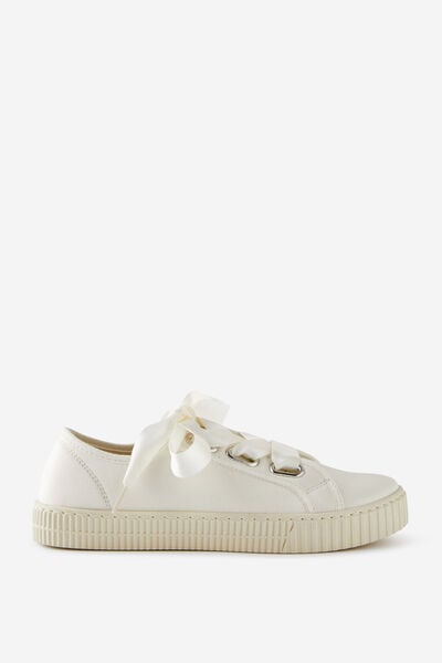 Poppy Ribbon Lace Up Plimsoll, ECRU GROSGRAIN