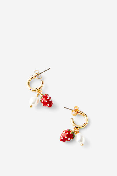 Small Hoop Earring, UP GOLD PEARL STRAWBERRY